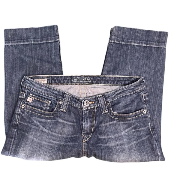 Big Star by Buckle Maddie Crop Mid Rise Faded Whiskered Blue Denim Jeans Size 27 - Picture 3 of 11